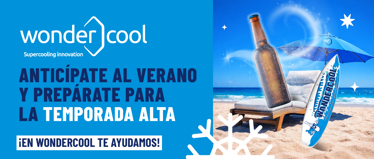 refrigeración de bebidas wondercool en playa con botella fría para temporada alta en hostelería