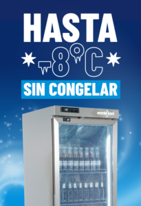 Vitrina refrigerada Wondercool con bebidas y el mensaje «Hasta −8 °C sin congelar